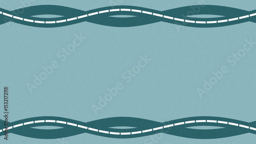 Minimalist blue pastel background with curved dashed lines on top and bottom, forming a wavy decorative frame. grainy texture with copy space. Perfect for banners, presentations, or design templates.