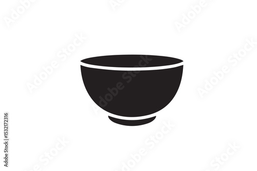 Simple black bowl vector icon featuring a clean, minimalist silhouette. Ideal for culinary, kitchenware, food service, restaurant, and dining-related designs. Perfect for use in menus, infographics