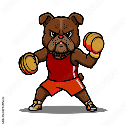 Bulldog mascot logo vector in red boxing gear, fierce pug-style dog ready for fight