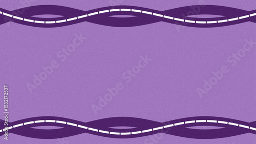 Minimalist purple background with curved dashed lines on top and bottom, forming a wavy decorative frame. grainy texture with copy space. Perfect for banners, presentations, or design templates.