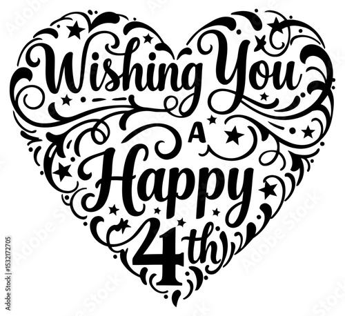 Heart-shaped birthday graphic with decorative flourishes. Wishing someone a happy 24th birthday in a stylized. elegant font. against a white background.