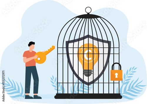 Intellectual property of protection of works and Idea of legal owner's information with trademark and copyright. Trading license or data piracy.

