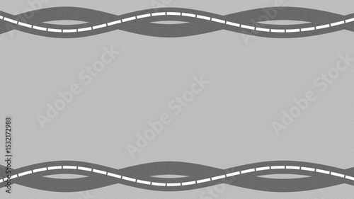 Minimalist gray background with curved dashed lines on top and bottom, forming a wavy decorative frame. grainy texture with copy space. Perfect for banners, presentations, or design templates.