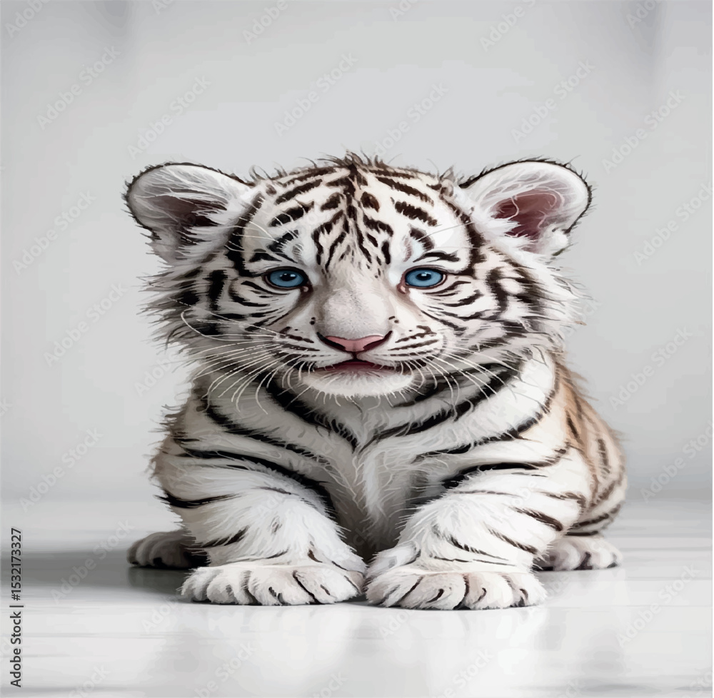 wild, illustration, nature, graphic, design, cute, tiger, drawing, feline, wildlife, cub, cartoon, character, happy, sitting, predator, vector, cat, mammal, young, animal, white, kitten, adorable, com