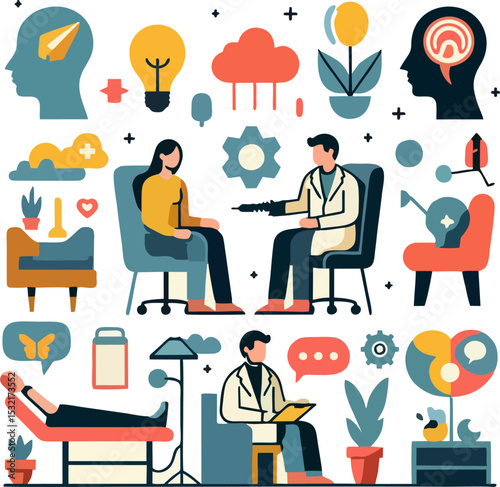 Flat Vector Icons on Mental Health and Self-Care