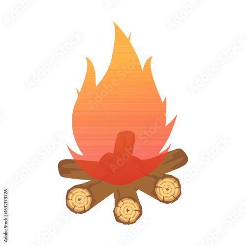 ILLUSTRATION Campfire with Fire and Firewood
