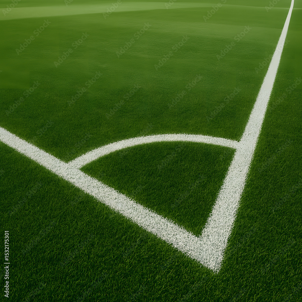 Fototapeta premium Soccer Field Corner Marking on Green Grass