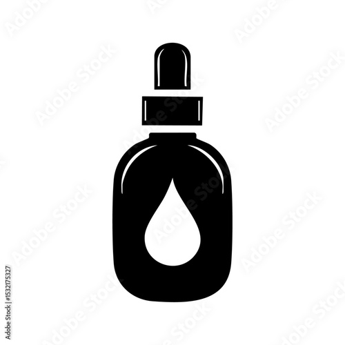 Minimalist black vector icon of a mouthwash bottle with droplet for oral hygiene.

