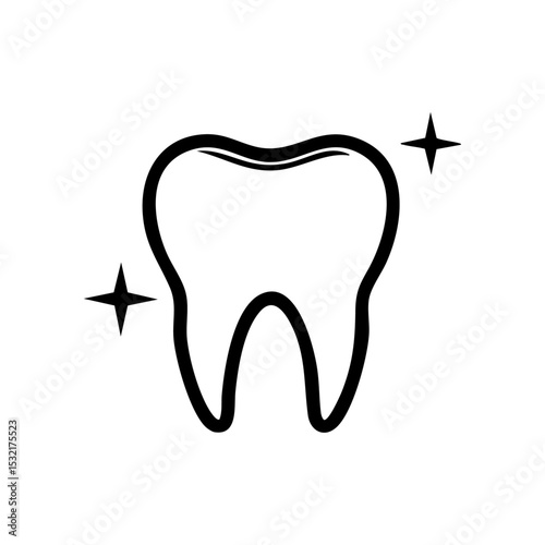 Outline of a sparkling clean tooth icon in minimalist vector style.

