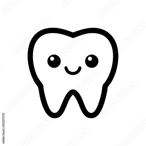 Cute smiling tooth icon for dental care or kids dentistry branding.


