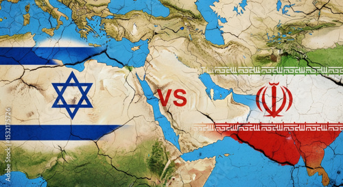 Israel versus Iran geopolitical rivalry and regional conflict concept illustration