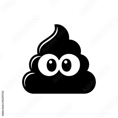 Fun minimalist black poop icon with cute eyes, perfect for humor or kids content.

