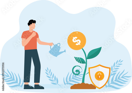 money protection business concept, safe business economy, financial savings insurance. For web pages, banners, presentations, social media, documents and cards concept

