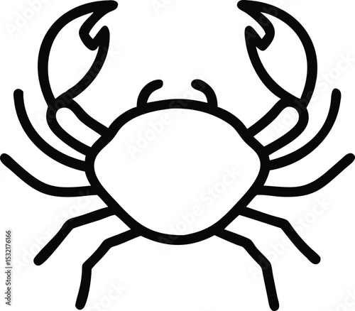 Simple black outline of a cartoon crab on a white backdrop is displayed here