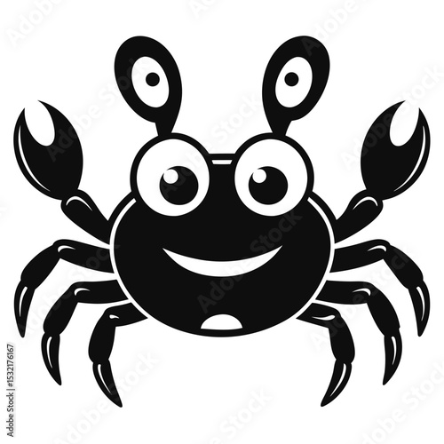 Cheerful cartoon crab presents a big smile and has a simple, friendly appearance