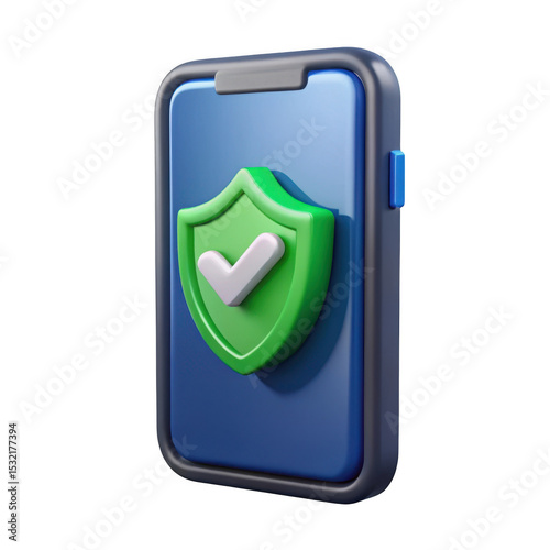 3d realistic smartphone security shield icon isolated on transparent background