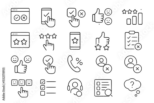 Minimalist Customer Feedback & Review Line Icons: UX, Support & Satisfaction Vector Set