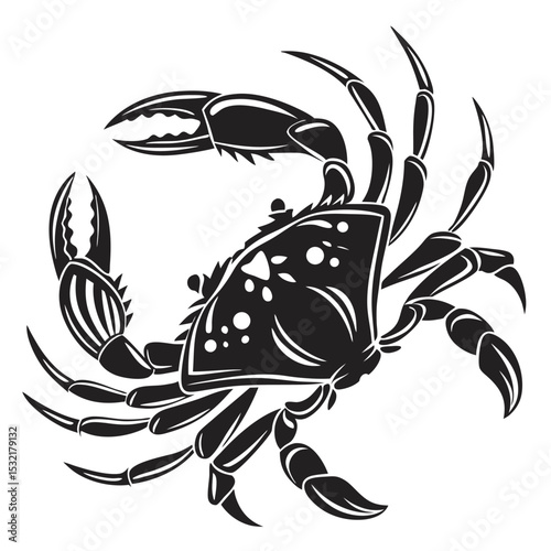 Monochrome crustacean depiction a bold and striking crab poses with its formidable claws and legs
