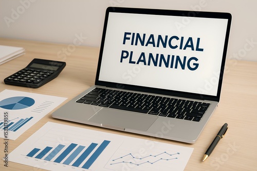 Financial planning concept with charts and laptop on table