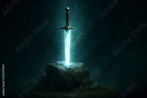 Enchanted sword embedded in stone with glowing aura