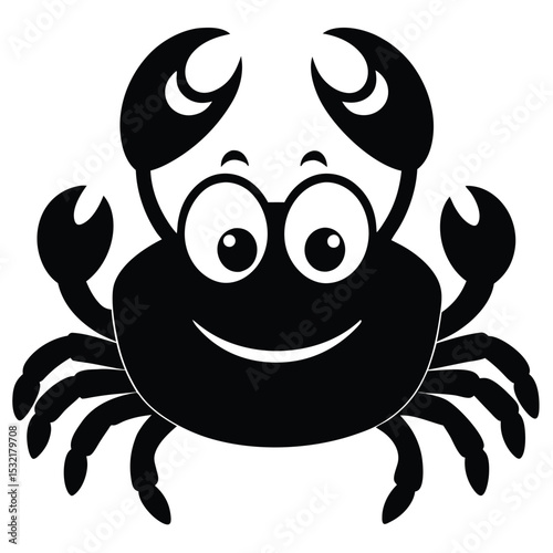 Cartoon crab with smiling face and pincers raised looks ready for ocean fun