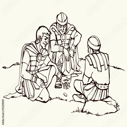 Vector drawing. Soldiers at the cross.