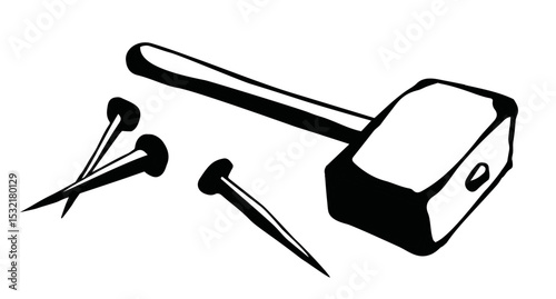 Vector drawing. Hammer and nails