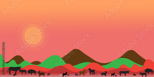 African savanna landscape. Wild animals in National park. Safari travel concept.modern