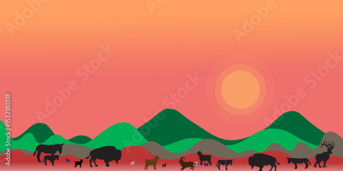 African savanna landscape. Wild animals in National park. Safari travel concept.vektor
