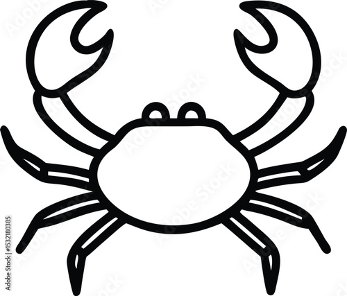 Simple line drawing reveals a stylized black crab on a bright white background