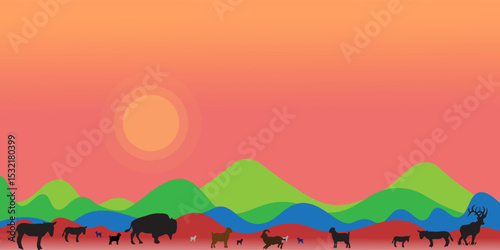African savanna landscape. Wild animals in National park. Safari travel concept.vektor