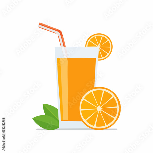 A refreshing glass of orange juice with fruit slices and a straw.
