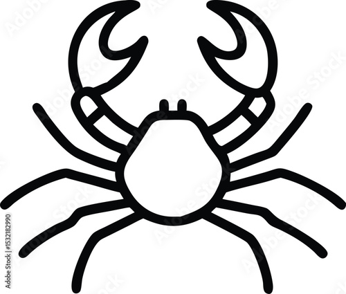 A black outline of a crab stands alone against a stark white backdrop