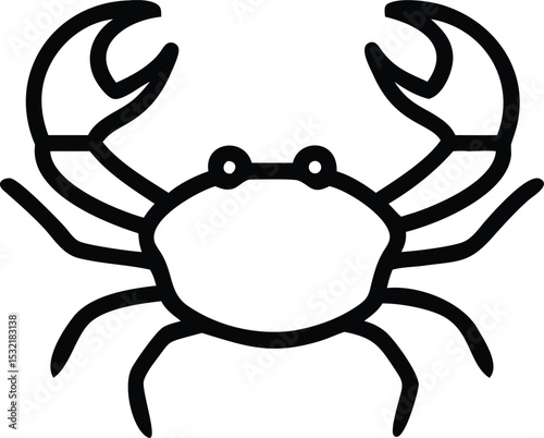 An outlined crab displays prominent claws and multiple legs over a plain background