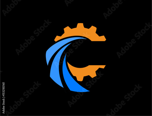 Abstract logo design gear and wave