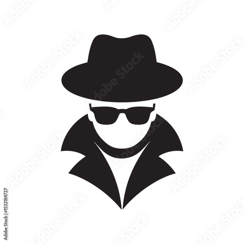 Agent icon. Spy sunglasses. Hat and glasses stock vector illustration,