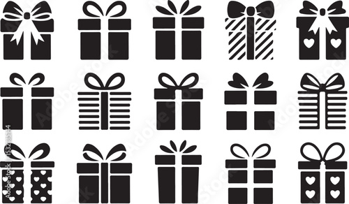 Gift Box Silhouette Collection, a Joyful Present Art Design, Perfect for Holiday Surprise Decor and Festive Wrap Illustration