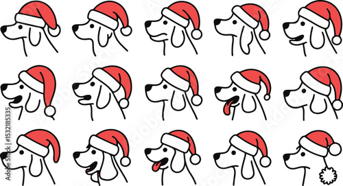 Dog with Santa Hat Silhouette Set, a Festive Pet Art Design, Ideal for Holiday Cheer Decor and Christmas Pup Illustration