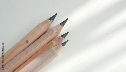 Close-up of wooden pencils with graphite tips against white background