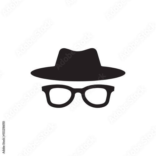 Agent icon. Spy sunglasses. Hat and glasses stock vector illustration,