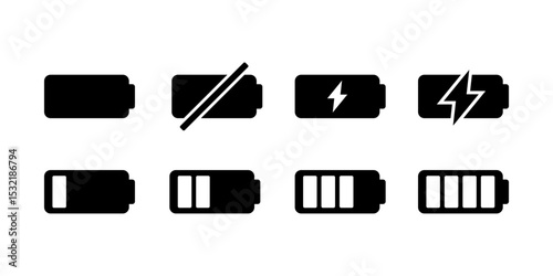 Set black battery charge indicator icon flat vector design