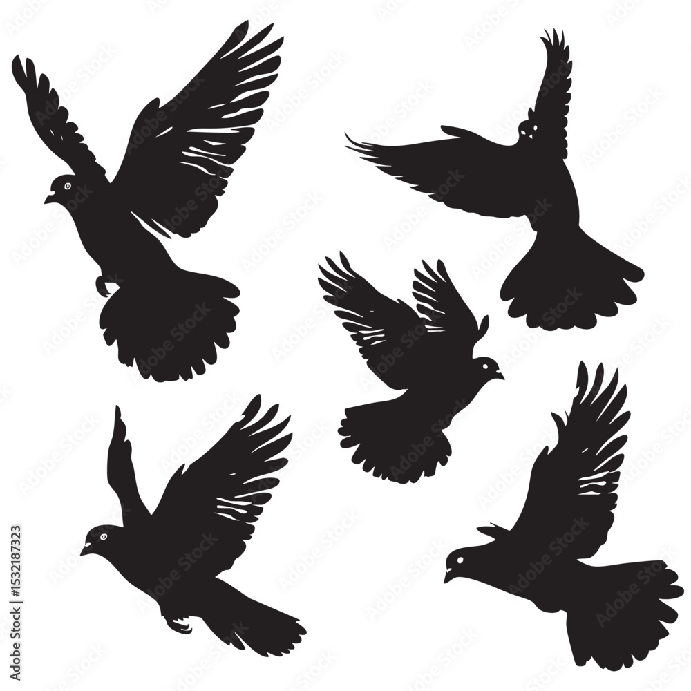 Obraz premium Pigeon silhouette, flying Pigeon silhouette vector 