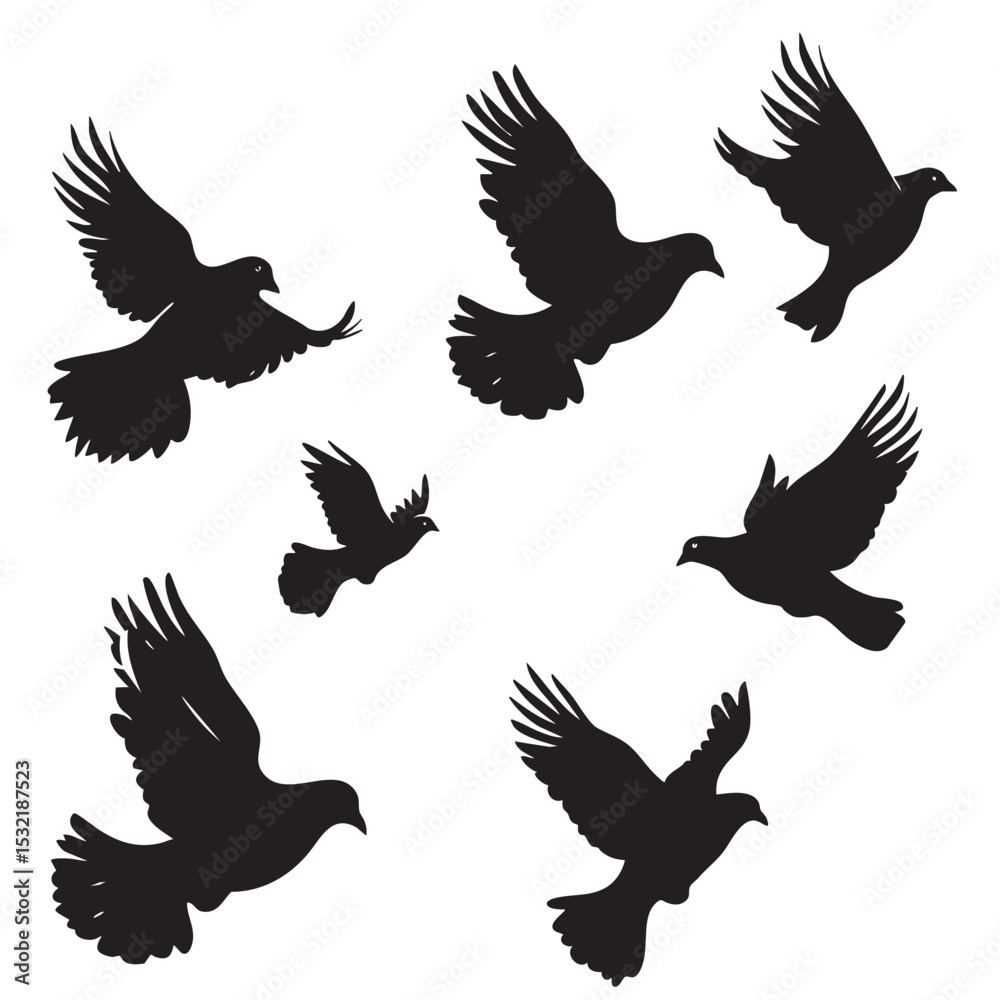 Obraz premium Pigeon silhouette, flying Pigeon silhouette vector