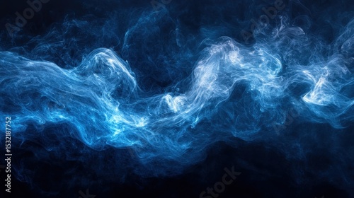Swirling blue smoke creates a mystical atmosphere against a dark background for artistic exploration and visual effects