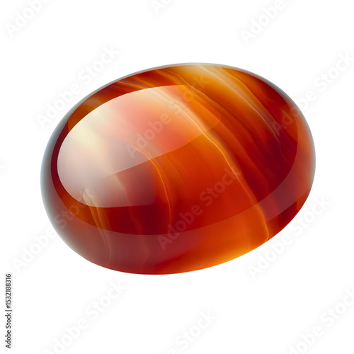 Sleek orange agate stone with glossy surface on a white background