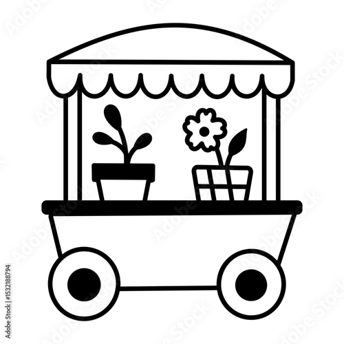 A hand drawn style icon of flower cart
