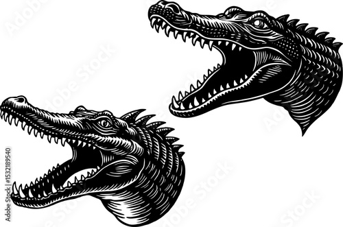crocodile isolated on white. crocodile silhouette set collection isolated black on white background vector illustration