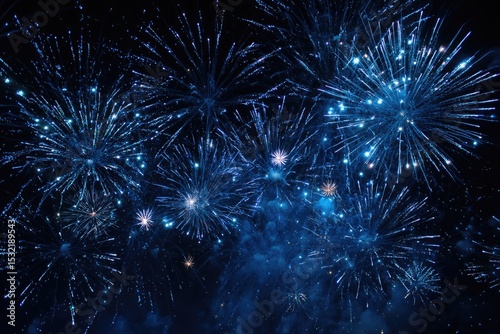Night sky bursts with brilliant blue fireworks