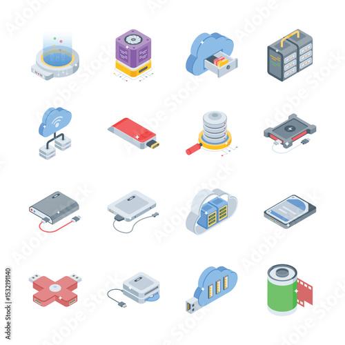 Download our latest set of database backup isometric style icons