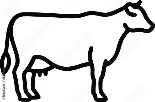 Outlined cow stands gracefully, depicting farm life with a simple and sleek appearance